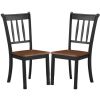 Set of 2 Solid Wood Black Dining Chairs with Brown Seat