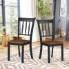 Set of 2 Solid Wood Black Dining Chairs with Brown Seat