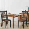 Set of 2 Solid Wood Black Dining Chairs with Brown Seat