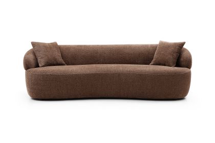 Borwn Mid Century Modern Curved Sofa, 3 Seat Cloud couch Boucle sofa Fabric Couch for Living Room, Bedroom, Office