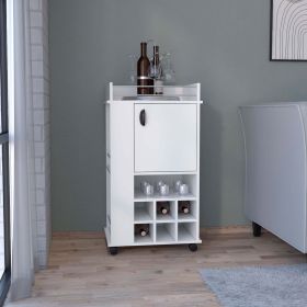 White 4-wheel bar cart cabinet