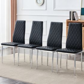 Checkered armless high back dining chair, 4-piece set, black chair and electroplated metal legs, office chair. Suitable for restaurants, living rooms