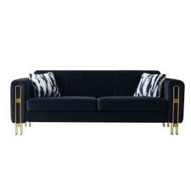 Modern Velvet Sofa 85.04 inch for Living Room Black Color