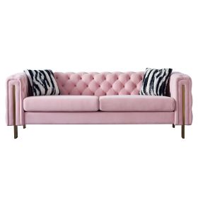 Chesterfield Modern Tufted Velvet Living Room Sofa, 84.25''W Couch,Pink