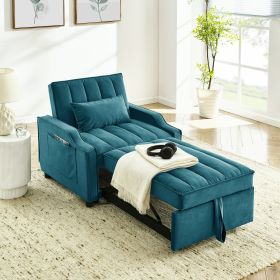 modern velvet armchair sofa couch pull out bed,3 in one convertible for living room sofa bed,blue