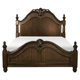 Classic Traditional Queen Bed Carved Finials Dark Cherry Finish Bedroom Furniture 1pc Louis Philippe Style