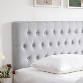 Tufted Upholstered Full Size Bed Headboard in Modern Button Design, Adjustable Solid Wood Head Board