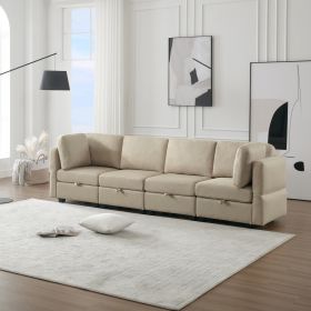 Fabric Modern Modular Sofa Couch with Storage Seats Modular Sectional Sofa 4 Seater Modular Couch for Living Room - Beige