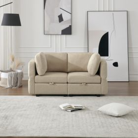 Contemporary Modern Chic Upholstered Fabric Sofa with Storage Seats and Storage Ottomans