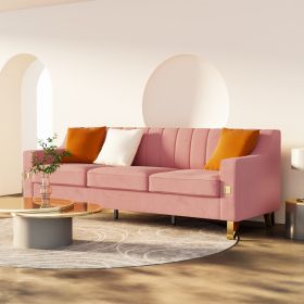 FX-P85-3S-PK (3 SEATS SOFA) Luxury pink Velvet Sofa with Gold Accents - Modern 3-Seat Couch with Plush Cushions