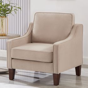 Modern Armchair, Living Room Single Seat Sofa Chair with Wooden Legs, Upholstered Velvet Accent Chair for Living Room, Bedroom,Taupe