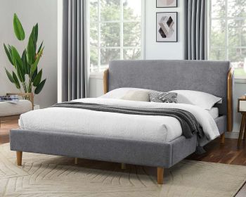 Mid-century Modern Gray Polyster Fabric Wingback Design 1pc California King Size Bed Headboard Bedroom Furniture