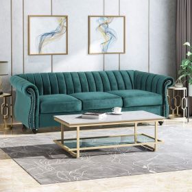 Luxurious Teal Velvet Plush 3-Seater Sofa, Stylish and Comfortable Addition to Modern Living Rooms