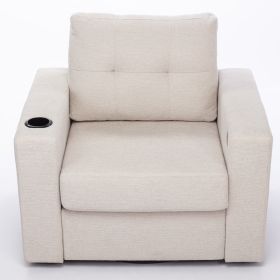 Modern Swivel Accent Sofa Chair, Ergonomic Casual 90 Degree Swivel Single Sofa Seat with Drink Holder Living Room Chair