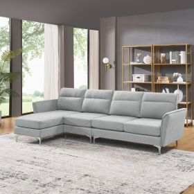 Modern Sofa 5-Seat Couch with Stainless Steel Trim and Metal Legs for Living Room,gray