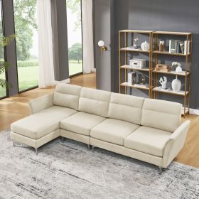 Modern Sofa 5-Seat Couch with Stainless Steel Trim and Metal Legs for Living Room,beige