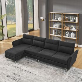 Modern Sofa 5-Seat Couch with Stainless Steel Trim and Metal Legs for Living Room,black