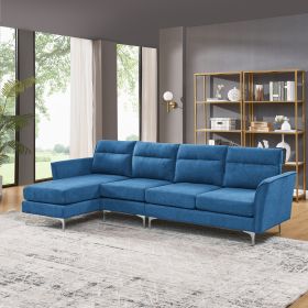 Modern Sofa 5-Seat Couch with Stainless Steel Trim and Metal Legs for Living Room,Navy blue