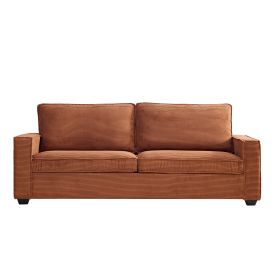 Corduroy Sofa, 87.4 inch Modern Design Sofa with Cup Holder and Storage Bags, Deep Seat Sofa Couch,Comfy Couch for Living Room,Apartment,Brown