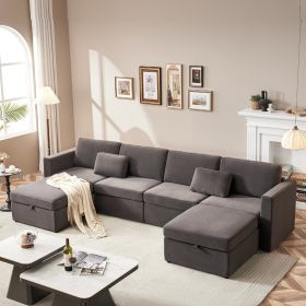 Modern Velvet Modular Sectional Sofa, U Shape Convertible Sofa Set with Pillows, Oversized Sectional Couches with Storage Ottomans for Living Room