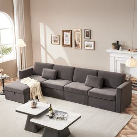 Modern Velvet Modular Sectional Sofa, L Shape Convertible Sofa Set with Pillows, Oversized Sectional Couches with Storage Ottomans for Living Room