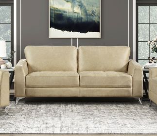 Sand-Hued Polished Microfiber Upholstery Elegant Modern Style Sofa 1pc Solid Wood Living Room Furniture Silver Finish Metal Legs