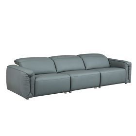 Modern Simple Line Design 3-Seater Leather Sofa for Living Room, Comfy Sofa Couch with Extra Deep Seats,Adjustable Headrests Couch,Blue Grey