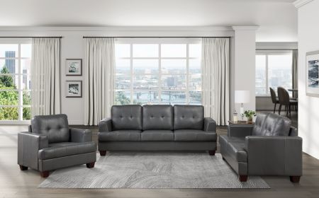 Modern Design 3pc Sofa Set Premium Faux Leather Upholstery Gray Sofa Loveseat Chair Comfort Tufted Detail Solid Wood Frame Living Room Furniture