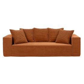 88.97inch Corduroy Sofa with 5 Matching Toss Pillows Sleek Design Spacious and Comfortable 3 Seater Couch for Modern Living Room,ORANGE