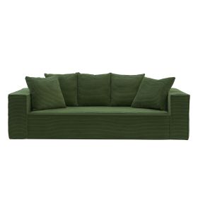 88.97inch Corduroy Sofa with 5 Matching Toss Pillows, Sleek Design, Spacious and Comfortable 3 Seater Couch for Modern Living Room,GREEN.