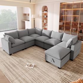 [VIDEO provided][New] 120*93" Modern U Shape Modular Sofa with Storage Ottoman,Luxury 7 Seat Sectional Couch Set with 2 Pillows Included