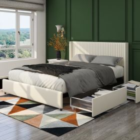 Same as B083119227 Anna Queen Size Ivory Velvet Upholstered Wingback Platform Bed with Patented 4 Drawers Storage