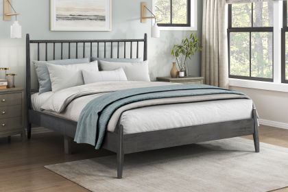 Mid-Century Modern Design Full Platform Bed 1pc Gray Finish Wooden Bedroom Furniture Vertical Slats Headboard, Bed in a Box