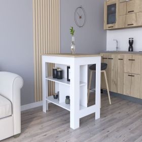 Kitchen Island Dozza, Three Shelves, White / Light Oak Finish