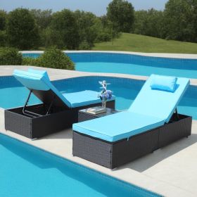 3-Piece Outdoor Patio Furniture Set Chaise Lounge,