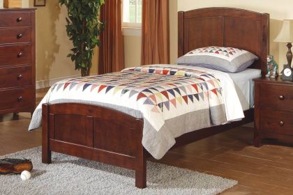 Dark Oak Finish Twin Size Bed Youth Bedroom Furniture Unique Headboard Footboard Rubberwood