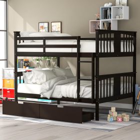 Full over Full Bunk Bed with Drawers and Ladder for Bedroom, Guest Room Furniture-Espresso(OLD SKU :LP000205AAP)