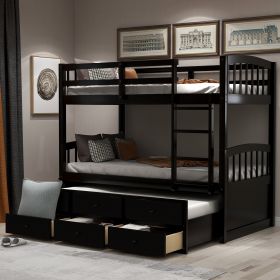 Twin Bunk Bed with Ladder, Safety Rail, Twin Trundle Bed with 3 Drawers for Teens Bedroom, Guest Room Furniture(Espresso)(OLD SKU :LP000071AAP)