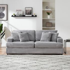 79.3nch Corduroy Sofa with 4 Matching Toss Pillows Sleek Design Spacious and Comfortable 3 Seater Couch for Modern Living Room,Gray