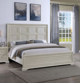 Transitional 1pc Queen Panel Bed Modern Aesthetics White / Cream Solid Wood Wooden Bedroom Furniture