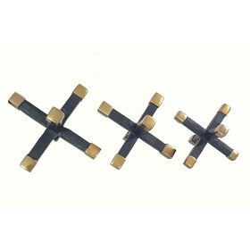 3 Piece Modern Accent Tabletop Decorations, X Shaped Jacks, Black, Gold