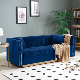 Contemporary Vertical Channel Tufted Velvet Sofa Modern Upholstered Couch for Living Room Apartment with 2 pillows,Blue