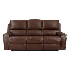 Double Reclining Brown Sofa with Center Drop-Down Cup Holders, Receptacles and USB Ports