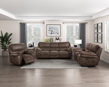 Plush Modern Living Room Sofa Set 3pc Reclining Sofa Loveseat Rocker Reclining Chair Brown Microfiber Upholstery Solid Wood Frame Furniture