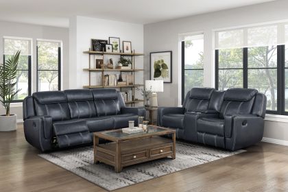 Living Room Furniture Reclining Sofa Set Blue,