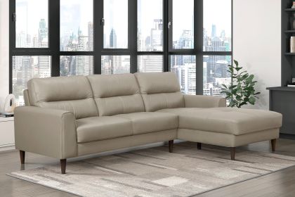 Modern Living Room 2-Piece Sectional Sofa Chaise Top Grain Leather Upholstered Lathe-Hue Solid Wood Furniture