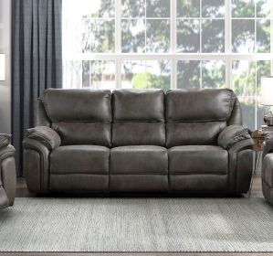 Plush Modern Design Living Room Reclining Sofa Gray Microfiber Upholstery Solid Wood Frame Furniture 1pc