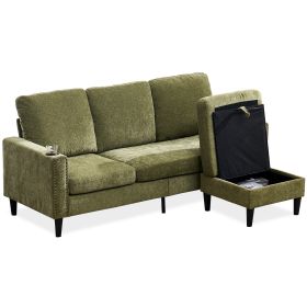 Modern Design Chenille 3 Seater L-Shape Sectional Sofa with Storage Chaise for Apartment, Studio, Office,Living Room,L shape-Green