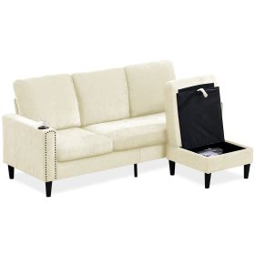 Modern Design Chenille 3 Seat L-Shape Sectional Sofa with Storage Chaise for Apartment, Studio, Office,Living Room,L shape-Off white