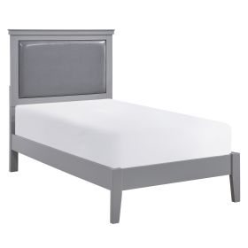 Classic Gray Finish Twin Size Panel Bed Upholstered Headboard Wooden Bedroom Furniture 1pc